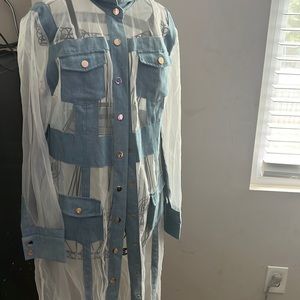 White & Blue, Denim and Shear textured Jacket